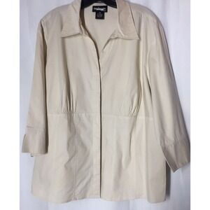 Style & Co. Woman 22 Plus Woman’s Button Up Shirt Tan 1/2 Sleeve Front Gathers
